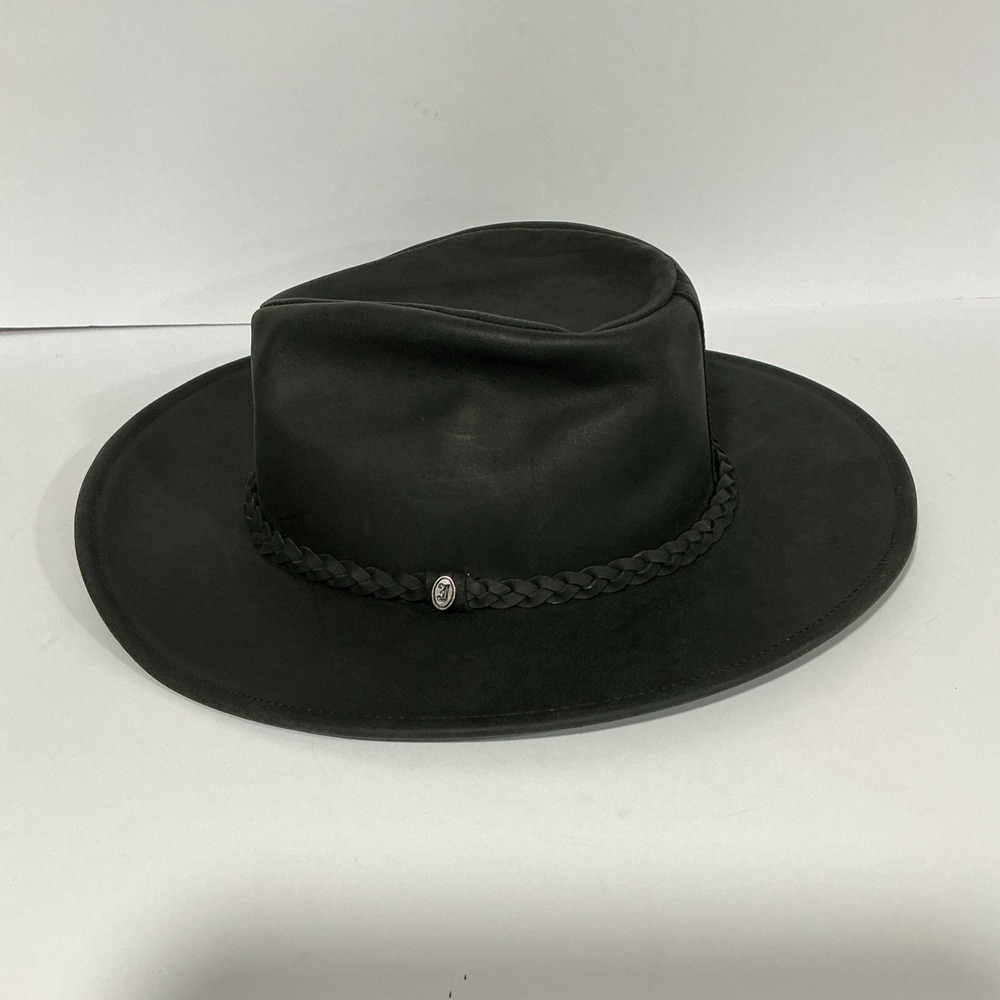 Jaxon Hats Black Buffalo Leather Western Cowboy Outback Hat, Large